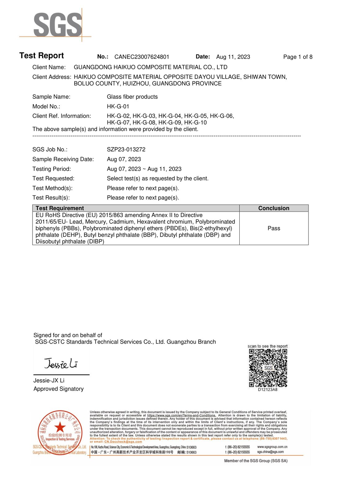 SGS Test Report — RoHS Compliance