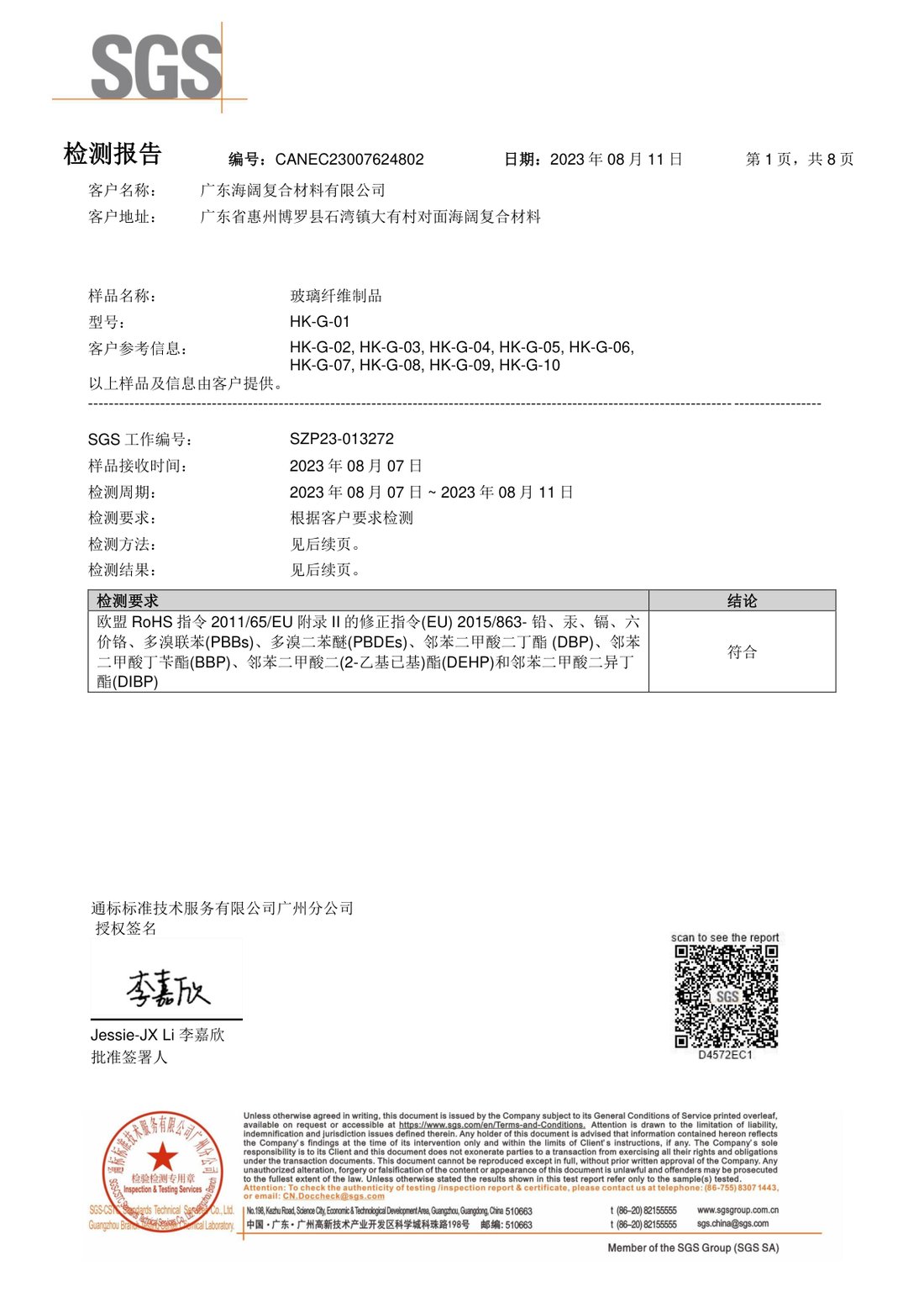 SGS Test Report — RoHS Compliance