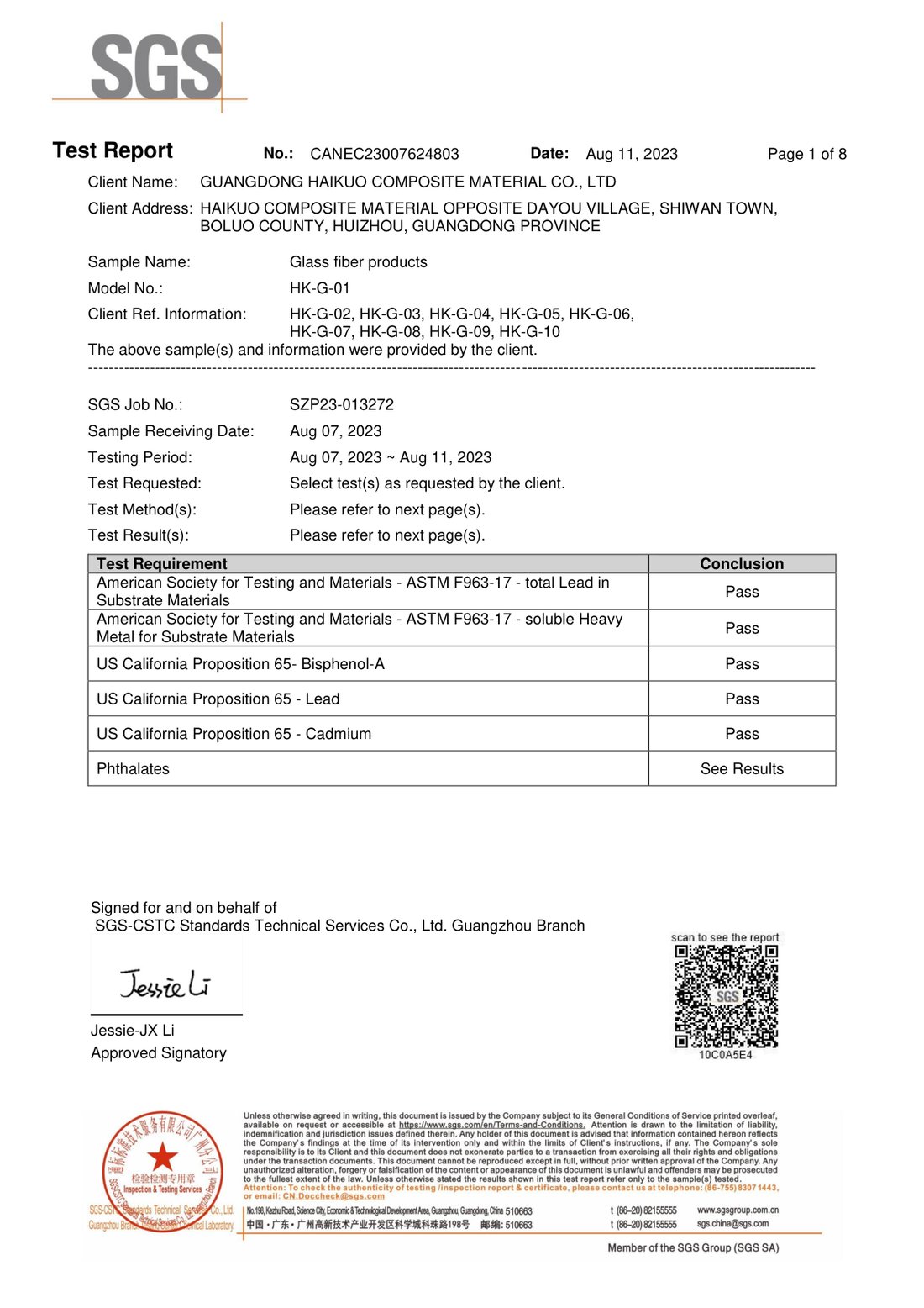 SGS Test Report — ASTM F963 / Prop 65